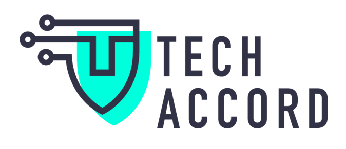 Logo for Tech Accord. It shows a blue shield with the name "Tech Accord" to the left.