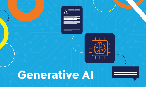 Image illustrating AI technology with text reading, "Generative AI"